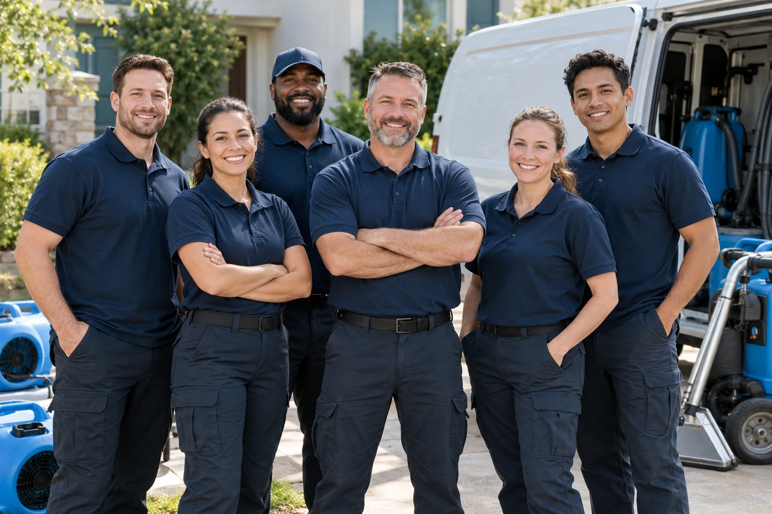RestorationPros cleanup team and service vehicles